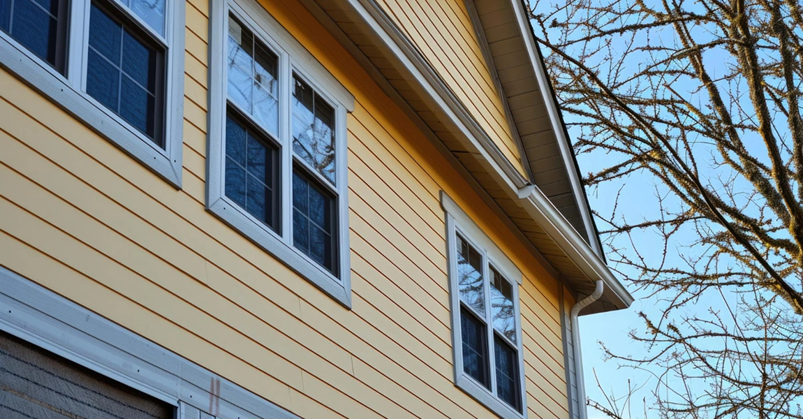 Siding contractor Columbus team replacing siding and windows on a two-story home in Central Ohio